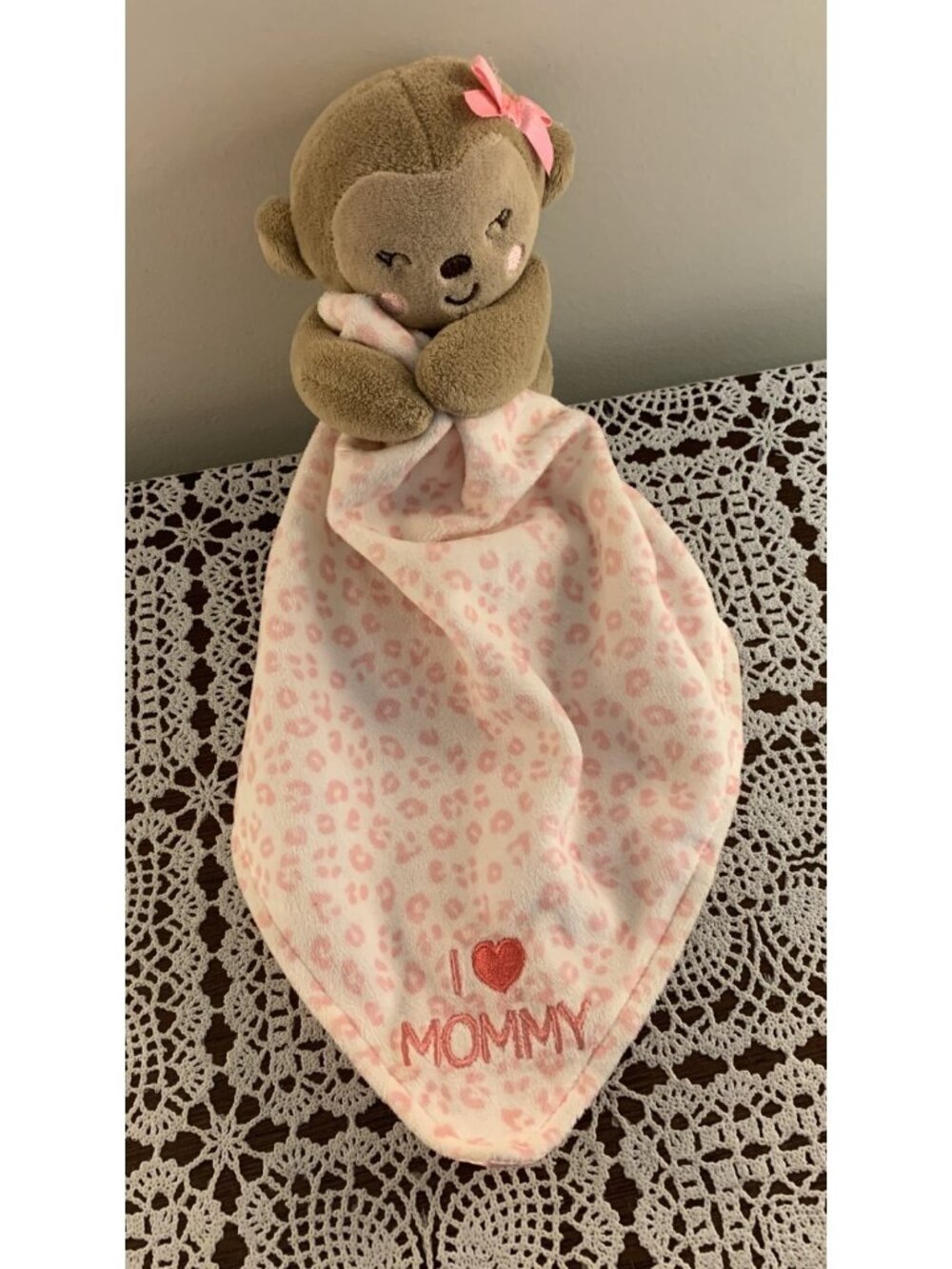 Carters Monkey Lovey Security Blanket Baby Blankie Soothing 10 In Pink Love Mom
